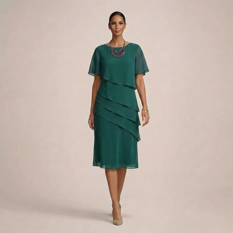 Veronika | Elegantní midi šaty s vrstveným designem