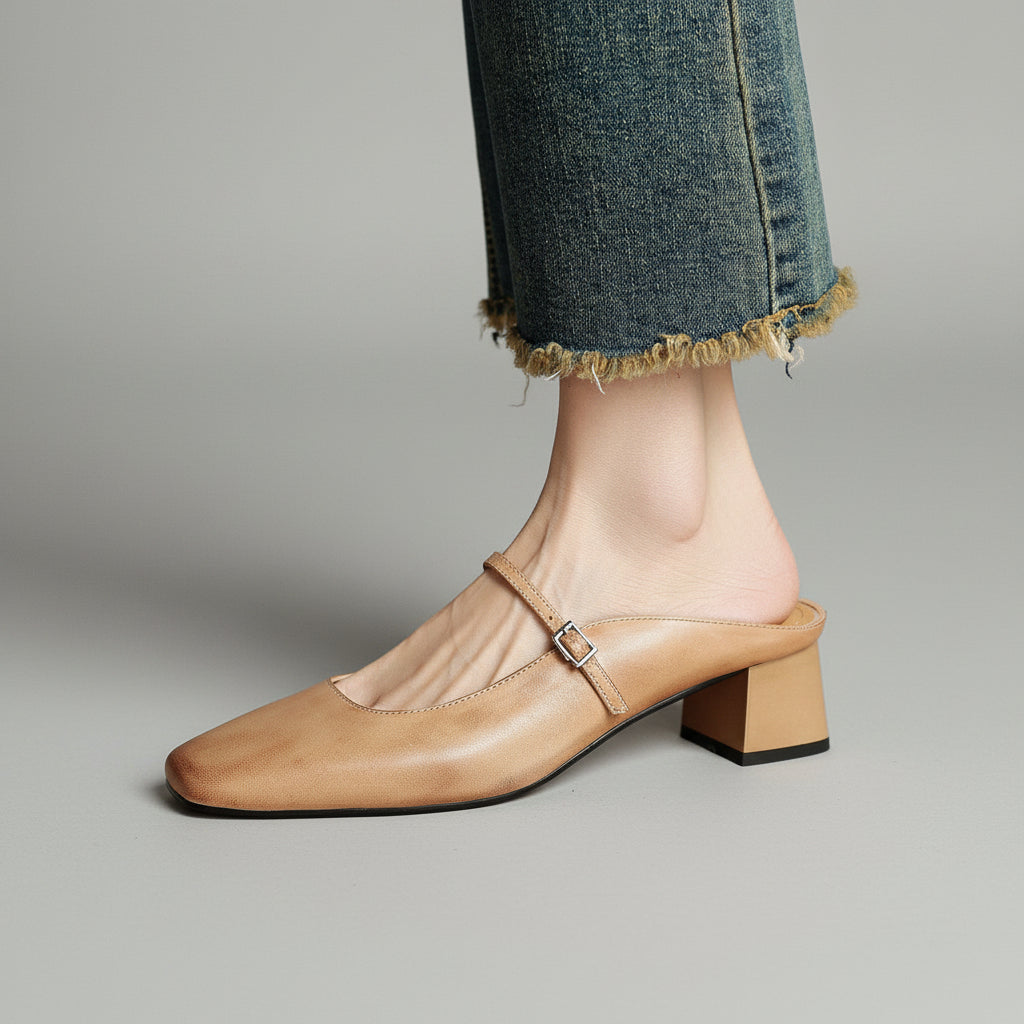 Jaroslava | Kožené Slingback Lodičky s Blokovým Podpatkem