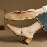 Jaroslava | Kožené Slingback Lodičky s Blokovým Podpatkem
