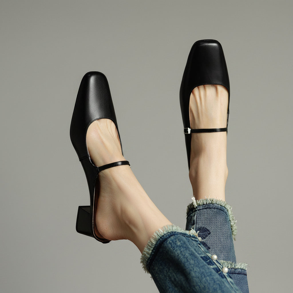 Jaroslava | Kožené Slingback Lodičky s Blokovým Podpatkem